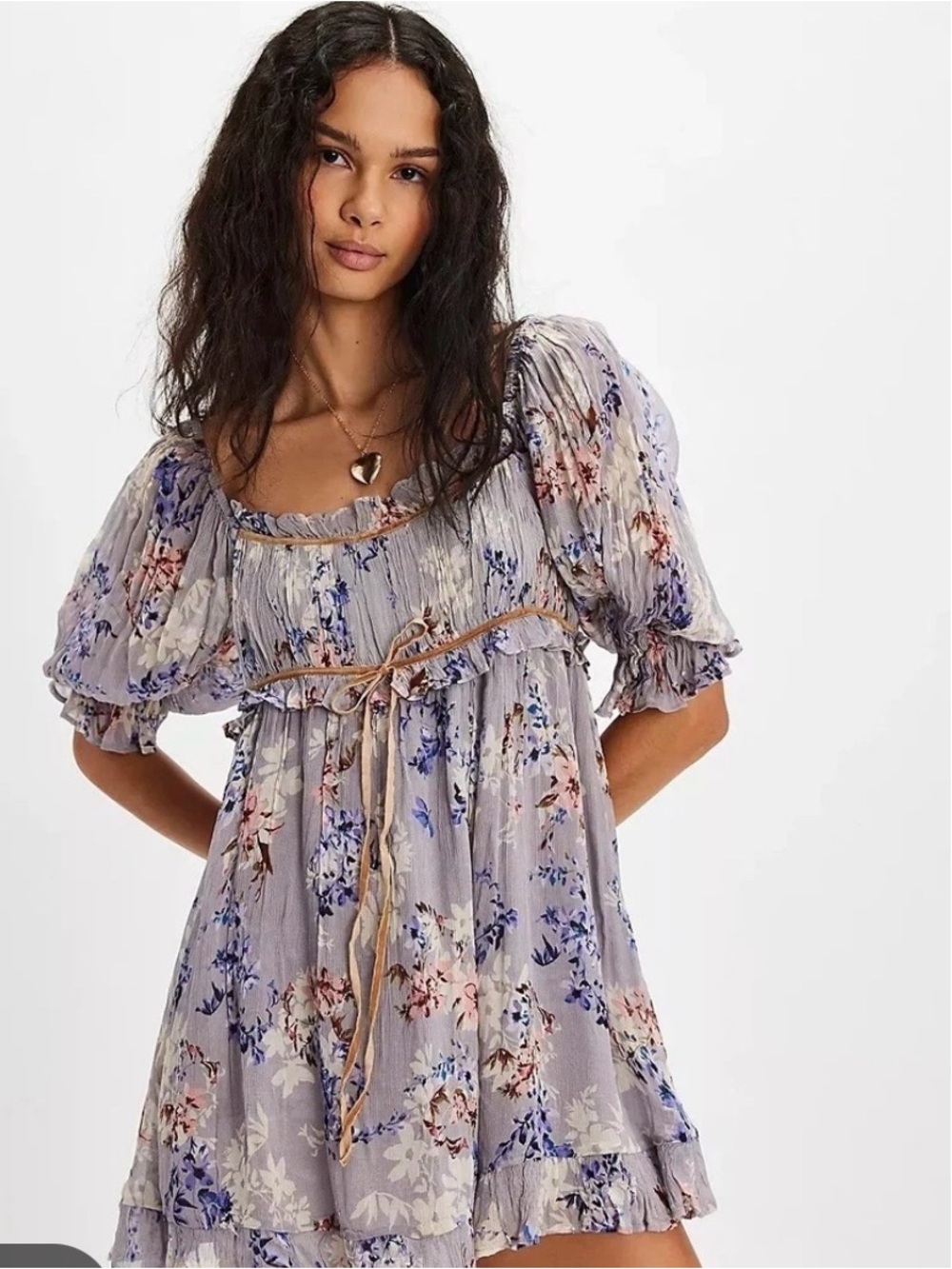 Free people marney Puff-Sleeve Mini Dress in Lavender